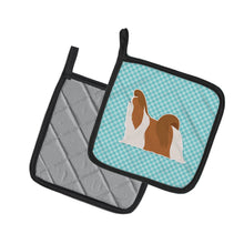 Load image into Gallery viewer, Shih Tzu Checkerboard Blue Pot Holders - Set of 2 - Heat-Resistant Kitchen Essentials BB3746PTHD
