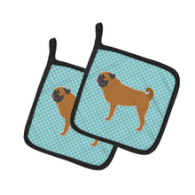 Load image into Gallery viewer, Pug Checkerboard Blue Pot Holders - Set of 2 - Heat-Resistant Kitchen Essentials BB3747PTHD