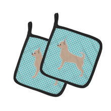 Load image into Gallery viewer, Chihuahua Checkerboard Blue Pot Holders - Set of 2 - Heat-Resistant Kitchen Essentials BB3750PTHD