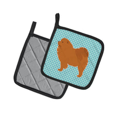 Load image into Gallery viewer, Chow Chow Checkerboard Blue Pot Holders - Set of 2 - Heat-Resistant Kitchen Essentials BB3751PTHD