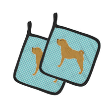Load image into Gallery viewer, Shar Pei Checkerboard Blue Pot Holders - Set of 2 - Heat-Resistant Kitchen Essentials BB3752PTHD
