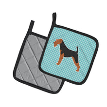 Load image into Gallery viewer, Airedale Terrier Checkerboard Blue Pot Holders - Set of 2 - Heat-Resistant Kitchen Essentials BB3757PTHD