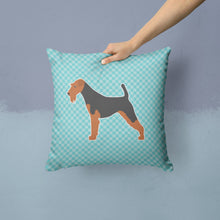 Load image into Gallery viewer, Airedale Terrier Checkerboard Blue Throw Pillow - 14x14 Decorative Pillow – Art for Your Home &amp; Patio BB3757PW1414