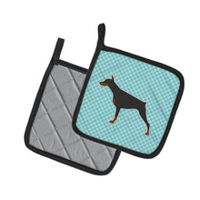 Load image into Gallery viewer, Doberman Pinscher Checkerboard Blue Pot Holders - Set of 2 - Heat-Resistant Kitchen Essentials BB3760PTHD