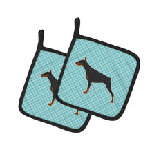 Load image into Gallery viewer, Doberman Pinscher Checkerboard Blue Pot Holders - Set of 2 - Heat-Resistant Kitchen Essentials BB3760PTHD