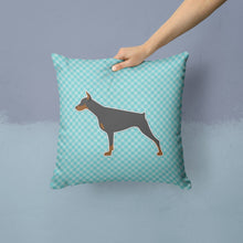 Load image into Gallery viewer, Doberman Pinscher Checkerboard Blue Throw Pillow - 14x14 Decorative Pillow – Art for Your Home &amp; Patio BB3760PW1414