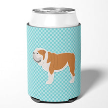 Load image into Gallery viewer, English Bulldog Checkerboard Blue Can or Bottle Hugger BB3762CC