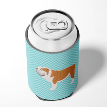 Load image into Gallery viewer, English Bulldog Checkerboard Blue Can or Bottle Hugger BB3762CC