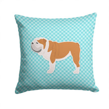 Load image into Gallery viewer, English Bulldog Checkerboard Blue Throw Pillow - 14x14 Decorative Pillow – Art for Your Home &amp; Patio BB3762PW1414