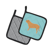 Load image into Gallery viewer, Dogue de Bordeaux Checkerboard Blue Pot Holders - Set of 2 - Heat-Resistant Kitchen Essentials BB3770PTHD