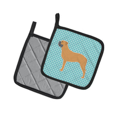 Load image into Gallery viewer, Bullmastiff Checkerboard Blue Pot Holders - Set of 2 - Heat-Resistant Kitchen Essentials BB3771PTHD