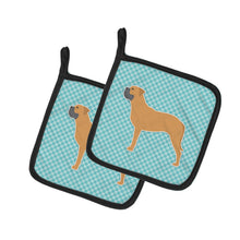 Load image into Gallery viewer, Bullmastiff Checkerboard Blue Pot Holders - Set of 2 - Heat-Resistant Kitchen Essentials BB3771PTHD
