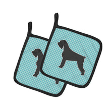 Load image into Gallery viewer, Giant Schnauzer Checkerboard Blue Pot Holders - Set of 2 - Heat-Resistant Kitchen Essentials BB3773PTHD