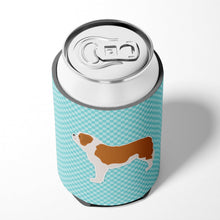 Load image into Gallery viewer, Saint Bernard Checkerboard Blue Can or Bottle Hugger BB3776CC