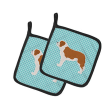 Load image into Gallery viewer, Saint Bernard Checkerboard Blue Pot Holders - Set of 2 - Heat-Resistant Kitchen Essentials BB3776PTHD