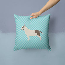 Load image into Gallery viewer, Bull Terrier Checkerboard Blue Throw Pillow - 14x14 Decorative Pillow – Art for Your Home &amp; Patio BB3778PW1414
