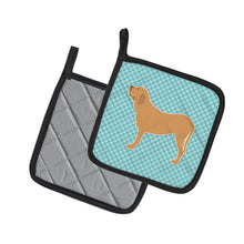Load image into Gallery viewer, Fila Brasileiro Checkerboard Blue Pot Holders - Set of 2 - Heat-Resistant Kitchen Essentials BB3779PTHD