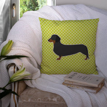 Load image into Gallery viewer, Dachshund Checkerboard Green Throw Pillow - 14x14 Decorative Pillow – Art for Your Home &amp; Patio BB3782PW1414
