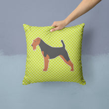 Load image into Gallery viewer, Welsh Terrier Checkerboard Green Throw Pillow - 14x14 Decorative Pillow – Art for Your Home &amp; Patio BB3785PW1414