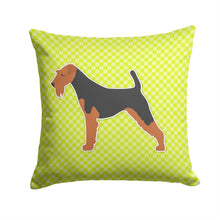 Load image into Gallery viewer, Welsh Terrier Checkerboard Green Throw Pillow - 14x14 Decorative Pillow – Art for Your Home &amp; Patio BB3785PW1414
