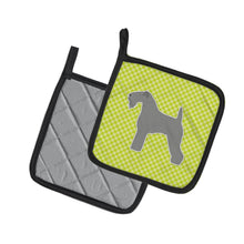 Load image into Gallery viewer, Kerry Blue Terrier Checkerboard Green Pot Holders - Set of 2 - Heat-Resistant Kitchen Essentials BB3792PTHD