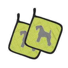 Load image into Gallery viewer, Kerry Blue Terrier Checkerboard Green Pot Holders - Set of 2 - Heat-Resistant Kitchen Essentials BB3792PTHD
