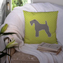 Load image into Gallery viewer, Kerry Blue Terrier Checkerboard Green Throw Pillow - 14x14 Decorative Pillow – Art for Your Home &amp; Patio BB3792PW1414