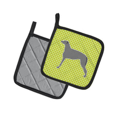 Load image into Gallery viewer, Scottish Deerhound Checkerboard Green Pot Holders - Set of 2 - Heat-Resistant Kitchen Essentials BB3796PTHD