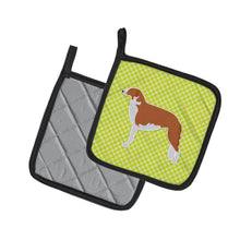 Load image into Gallery viewer, Borzoi Russian Greyhound Checkerboard Green Pot Holders - Set of 2 - Heat-Resistant Kitchen Essentials BB3799PTHD