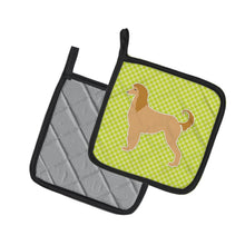 Load image into Gallery viewer, Afghan Hound Checkerboard Green Pot Holders - Set of 2 - Heat-Resistant Kitchen Essentials BB3806PTHD