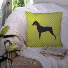 Load image into Gallery viewer, German Pinscher Checkerboard Green Throw Pillow - 14x14 Decorative Pillow – Art for Your Home &amp; Patio BB3813PW1414