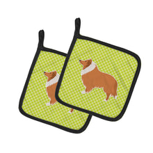Load image into Gallery viewer, Collie Checkerboard Green Pot Holders - Set of 2 - Heat-Resistant Kitchen Essentials BB3816PTHD