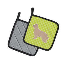 Load image into Gallery viewer, Pyrenean Shepherd Checkerboard Green Pot Holders - Set of 2 - Heat-Resistant Kitchen Essentials BB3818PTHD