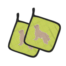 Load image into Gallery viewer, Pyrenean Shepherd Checkerboard Green Pot Holders - Set of 2 - Heat-Resistant Kitchen Essentials BB3818PTHD