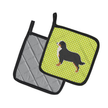 Load image into Gallery viewer, Bernese Mountain Dog Checkerboard Green Pot Holders - Set of 2 - Heat-Resistant Kitchen Essentials BB3819PTHD