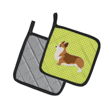 Load image into Gallery viewer, Corgi Checkerboard Green Pot Holders - Set of 2 - Heat-Resistant Kitchen Essentials BB3820PTHD