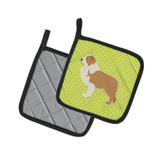 Load image into Gallery viewer, Red Border Collie Checkerboard Green Pot Holders - Set of 2 - Heat-Resistant Kitchen Essentials BB3822PTHD