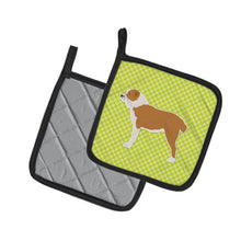 Load image into Gallery viewer, Central Asian Shepherd Dog Checkerboard Green Pot Holders - Set of 2 - Heat-Resistant Kitchen Essentials BB3828PTHD