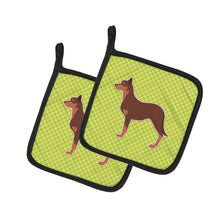 Load image into Gallery viewer, Australian Kelpie Dog Checkerboard Green Pot Holders - Set of 2 - Heat-Resistant Kitchen Essentials BB3829PTHD