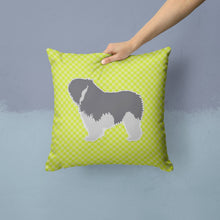 Load image into Gallery viewer, Polish Lowland Sheepdog Dog Checkerboard Green Throw Pillow - 14x14 Decorative Pillow – Art for Your Home &amp; Patio BB3832PW1414