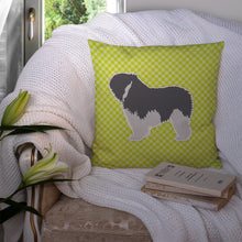 Load image into Gallery viewer, Polish Lowland Sheepdog Dog Checkerboard Green Throw Pillow - 14x14 Decorative Pillow – Art for Your Home &amp; Patio BB3832PW1414
