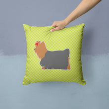 Load image into Gallery viewer, Yorkshire Terrier Yorkie Checkerboard Green Throw Pillow - 14x14 Decorative Pillow – Art for Your Home &amp; Patio BB3834PW1414