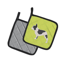 Load image into Gallery viewer, French Bulldog Checkerboard Green Pot Holders - Set of 2 - Heat-Resistant Kitchen Essentials BB3841PTHD