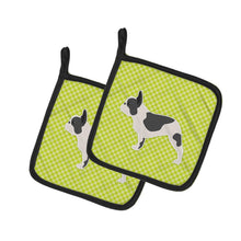 Load image into Gallery viewer, French Bulldog Checkerboard Green Pot Holders - Set of 2 - Heat-Resistant Kitchen Essentials BB3841PTHD