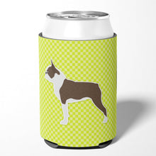 Load image into Gallery viewer, Boston Terrier Checkerboard Green Can or Bottle Hugger BB3844CC