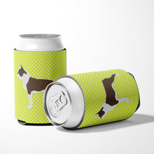 Load image into Gallery viewer, Boston Terrier Checkerboard Green Can or Bottle Hugger BB3844CC