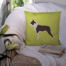 Load image into Gallery viewer, Boston Terrier Checkerboard Green Throw Pillow - 14x14 Decorative Pillow – Art for Your Home &amp; Patio BB3844PW1414