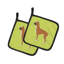 Load image into Gallery viewer, Boxer Checkerboard Green Pot Holders - Set of 2 - Heat-Resistant Kitchen Essentials BB3853PTHD