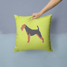 Load image into Gallery viewer, Airedale Terrier Checkerboard Green Throw Pillow - 14x14 Decorative Pillow – Art for Your Home &amp; Patio BB3857PW1414
