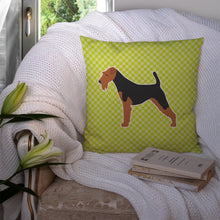 Load image into Gallery viewer, Airedale Terrier Checkerboard Green Throw Pillow - 14x14 Decorative Pillow – Art for Your Home &amp; Patio BB3857PW1414